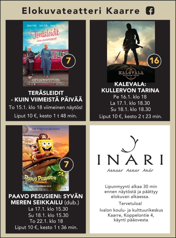 Ivalon elokuvateatteri Kaarre esittää! TERÄSLEIDIT – KUIN VIIMEISTÄ PÄIVÄÄ To 15.1. klo 18 viimeinen näytös! Ikäraja K7,...