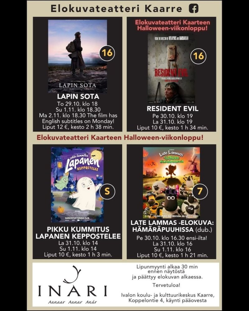 Ivalon Elokuvateatteri Kaarre esittää! LAPIN SOTA To 29.10. klo 18 Su 1.11. klo 18.30... Ma 2.11. klo 18.30 The film ha...