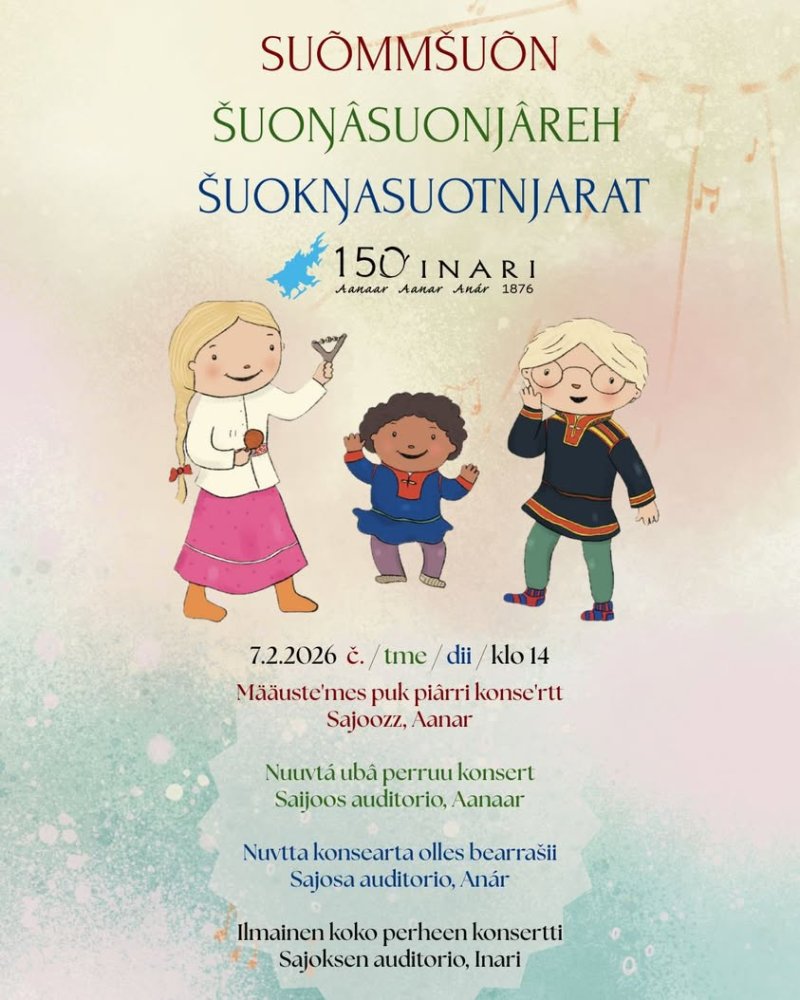 Lauantaina tarjolla Inari 150 juhlavuoden iloksi koko perheen ilmaiskonsertti, jossa julkaistaan paikallista, saamenkiel...
