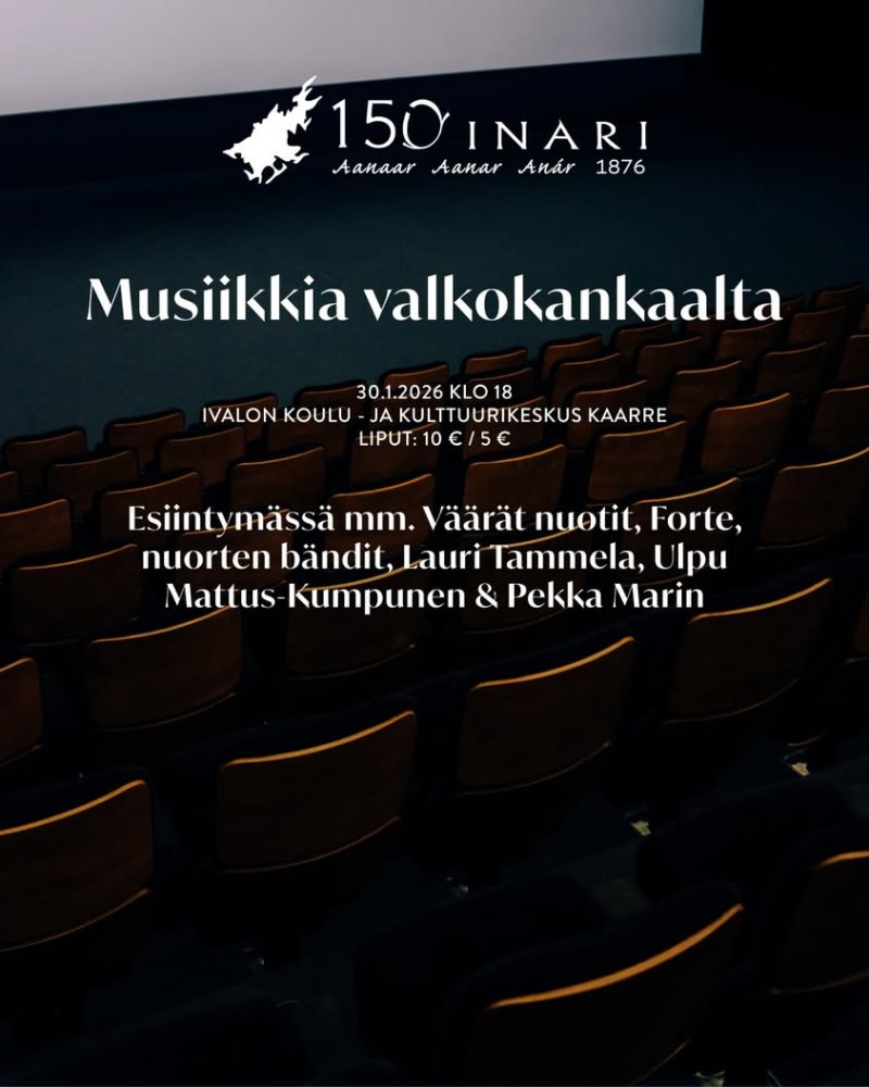 Paikallisten musiikinystävien voimin toteutettava Musiikkia valkokankaalta -konsertti perjantaina 30.1. klo 18 Ivalon ko...