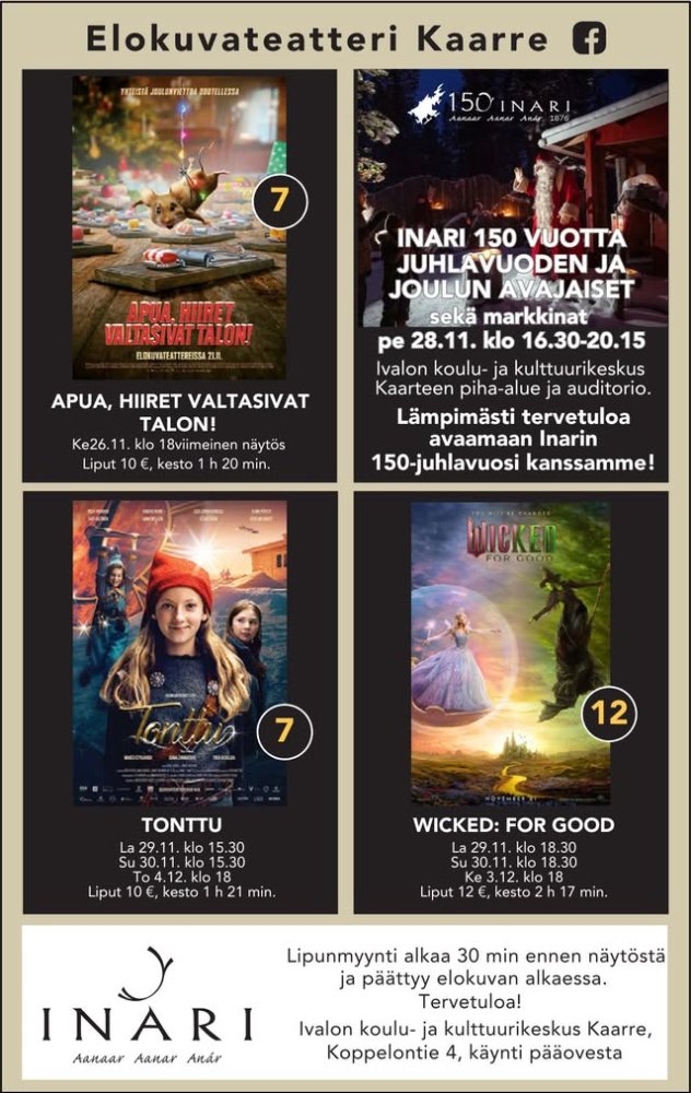 Ivalon elokuvateatteri Kaarre esittää: APUA, HIIRET VALTASIVAT TALON! Ke 26.11. klo 18 viimeinen näytös! Ikäraja K7, lip...