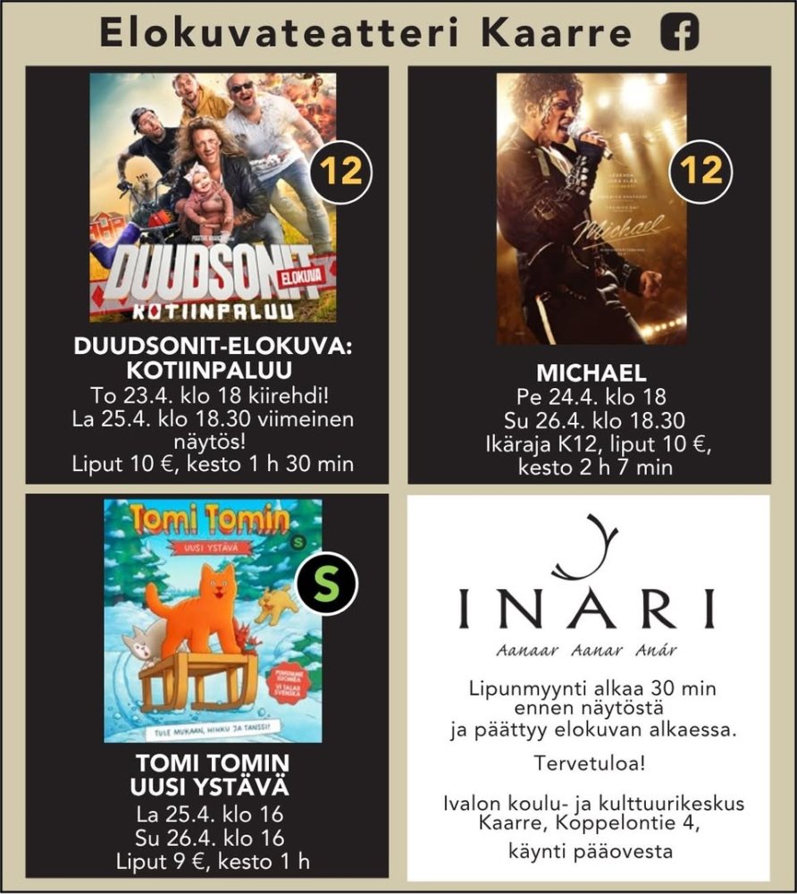 Ivalon Elokuvateatteri Kaarre esittää! DUUDSONIT-ELOKUVA: KOTIINPALUU To 23.4. klo 18 kiirehdi! La 25.4. klo 18.30 viime...