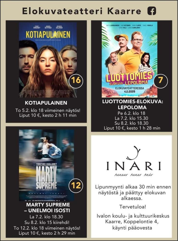 Ivalon Elokuvateatteri Kaarre esittää! KOTIAPULAINEN To 5.2. klo 18 Ikäraja K16, liput 10 €, kesto 2 h 11 min LUOTTOMIES...