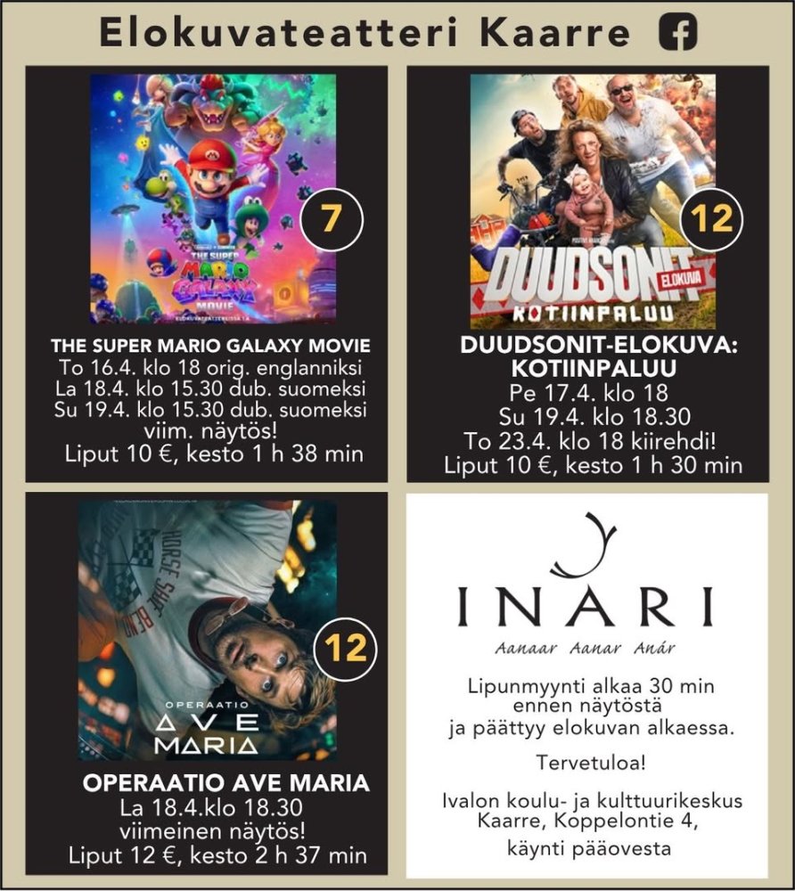 Ivalon Elokuvateatteri Kaarre esittää! THE SUPER MARIO GALAXY MOVIE To 16.4. klo 18 orig. englanniksi La 18.4. klo 15.30...