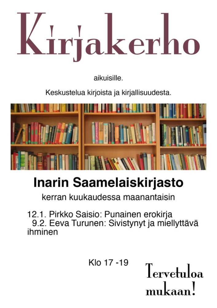 Inarin Saamelaiskirjaston kirjakerho pyörähtää jälleen käyntiin tammikuussa! Tervetuloa mukaan!Inarin Saamelaiskirjaston...