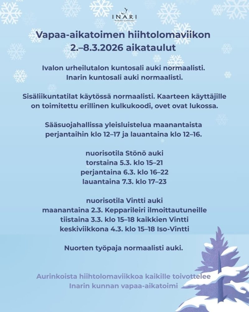 Vapaa-aikatoimen hiihtolomaviikon aikataulu ❄️
