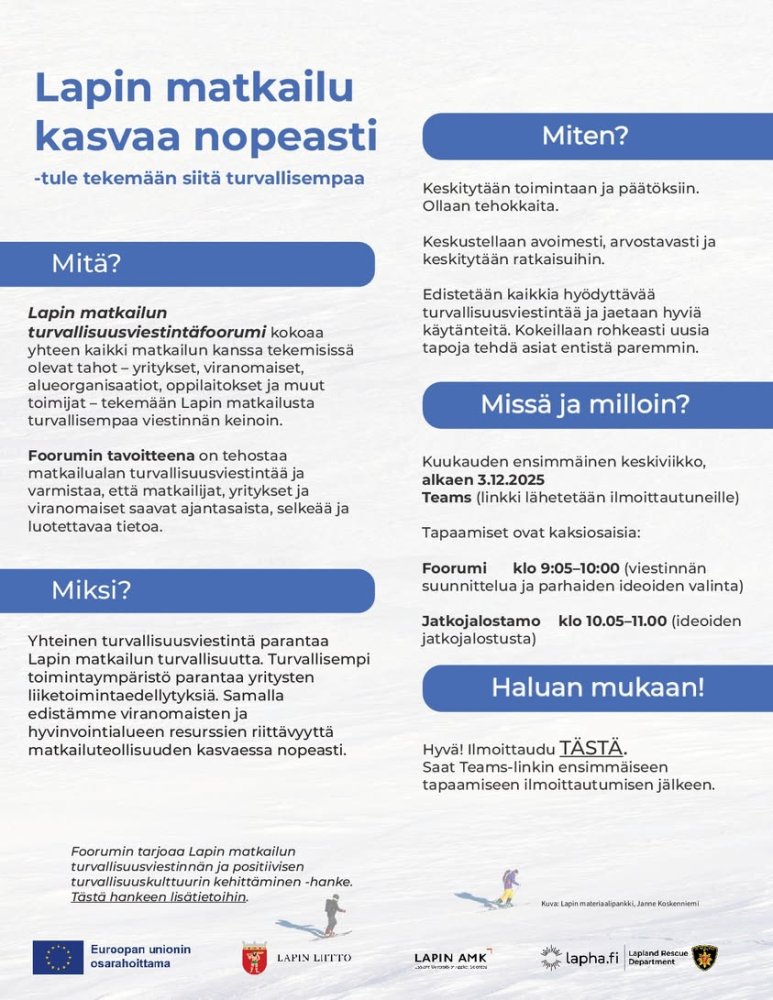 Ilmoittaudu mukaan Lapin matkailun turvallisuusvie...