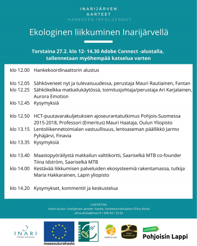 Ekologinen liikkuminen Inarijärvellä ja ympäristössä -infoluennon ohjelma